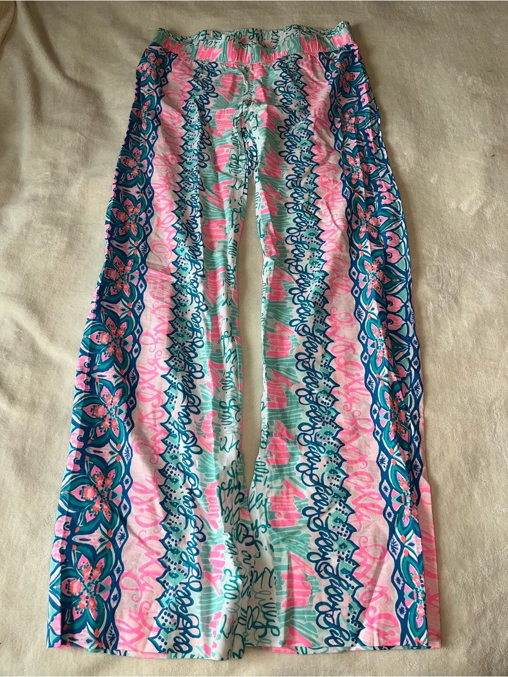 Lilly Pulitzer Bal Harbour Palazzo Pant Pink & Blue Wide-Leg Lounge Soft Pants S - Picture 2 of 9